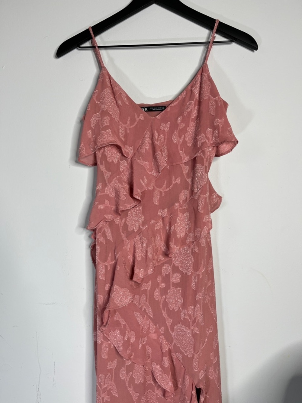 Zara Romantic Fairy Rose Pink Floral Ruffle Maxi Dress Size XS - Picture 3 of 7